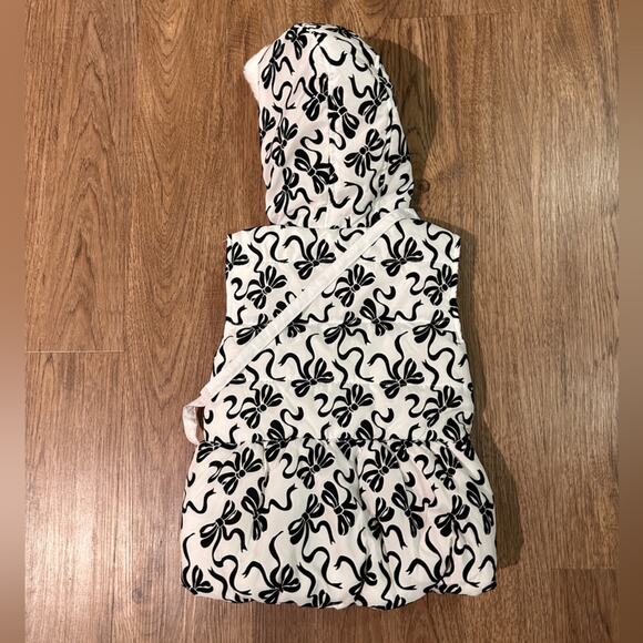NWOT Nicole Miller New York white and black bow tie hooded puffer vest size 6 - Picture 2 of 5
